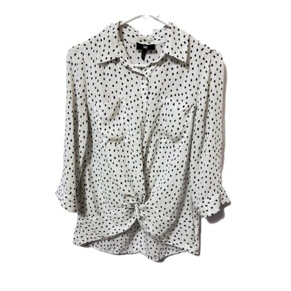 IZ BYER Women's White/Black, Polka Dot, Button Up, Twisted Mid Drift - XS - Picture 8 of 11